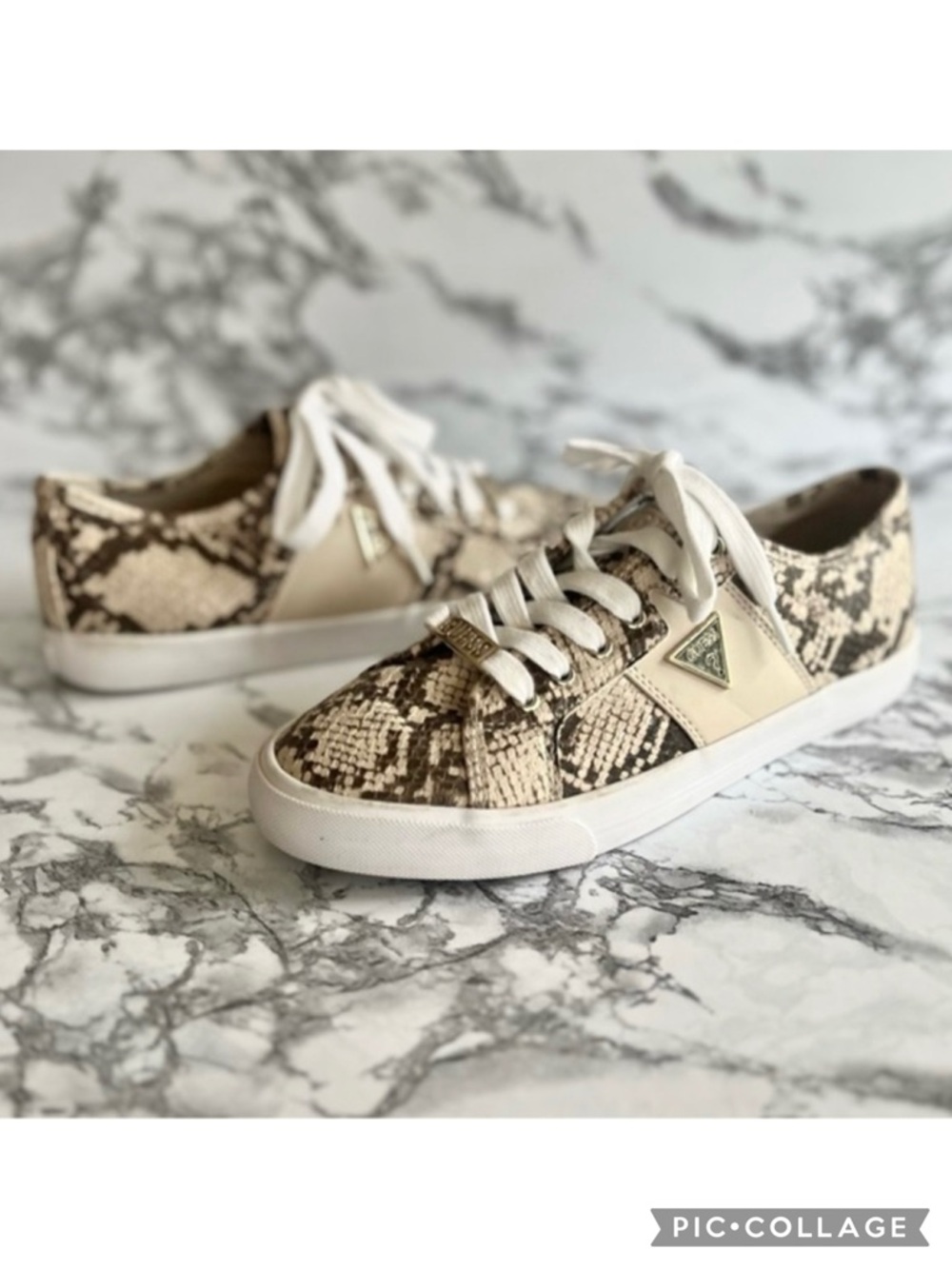 Guess Pacing Snake Print Sneakers Faux Leather Beige Brown Lace-up 9 Gorpcore